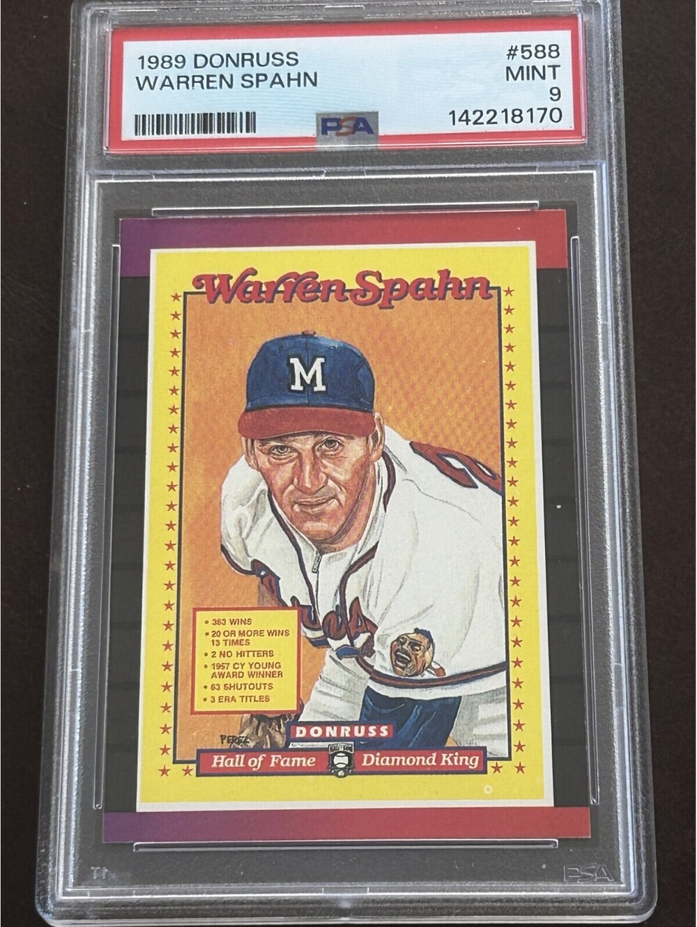 WARREN SPAHN VINTAGE 1989 DONRUSS PUZZLE #588 PSA GRADED MINT 9